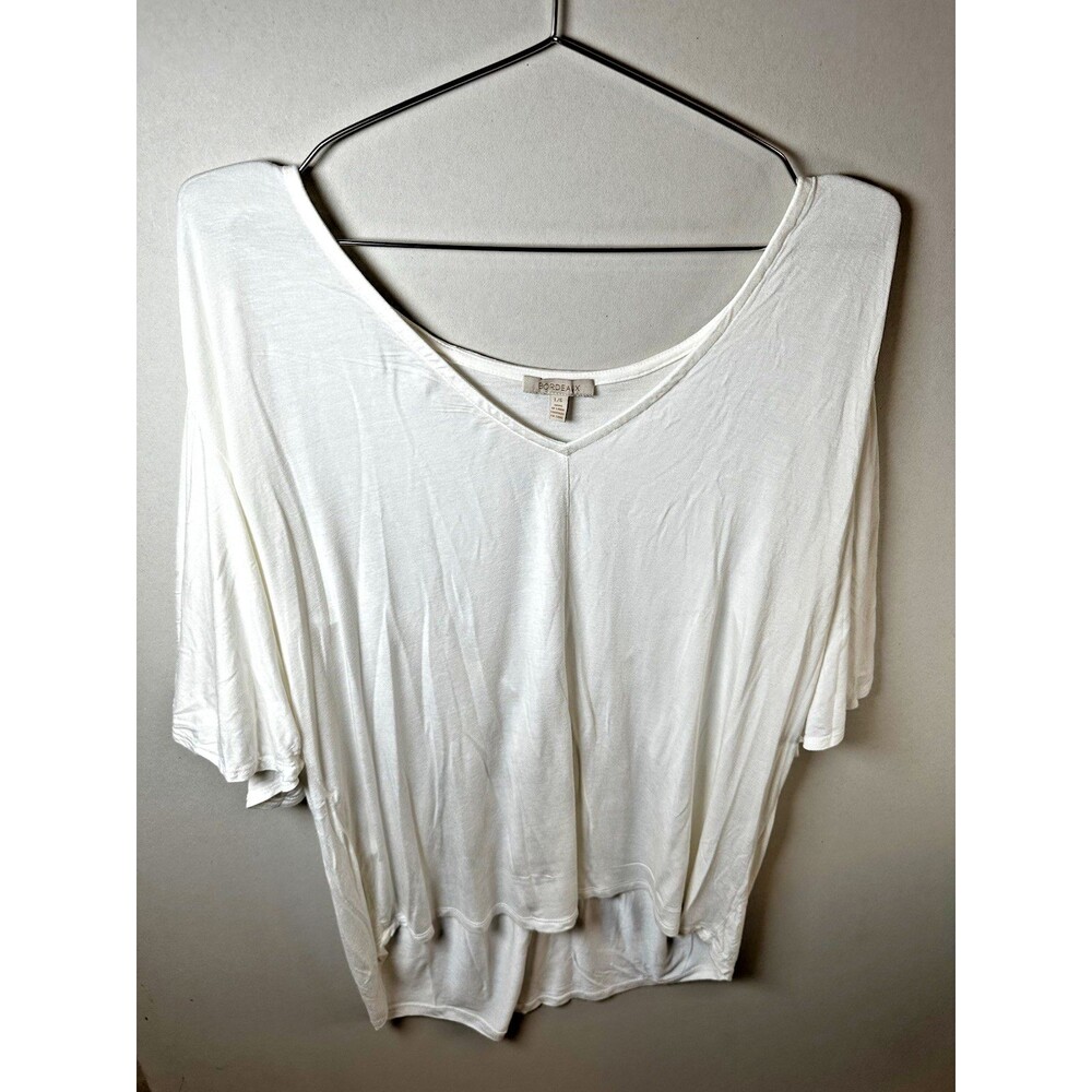 Bordeaux Anthropologie Top L Cream White V Neck Flowy Boho Cottagecore Basic